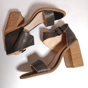 Kelsi Dagger Mayfair Black Leather Open Rounded Toe Ankle Strap Sandals 7.5